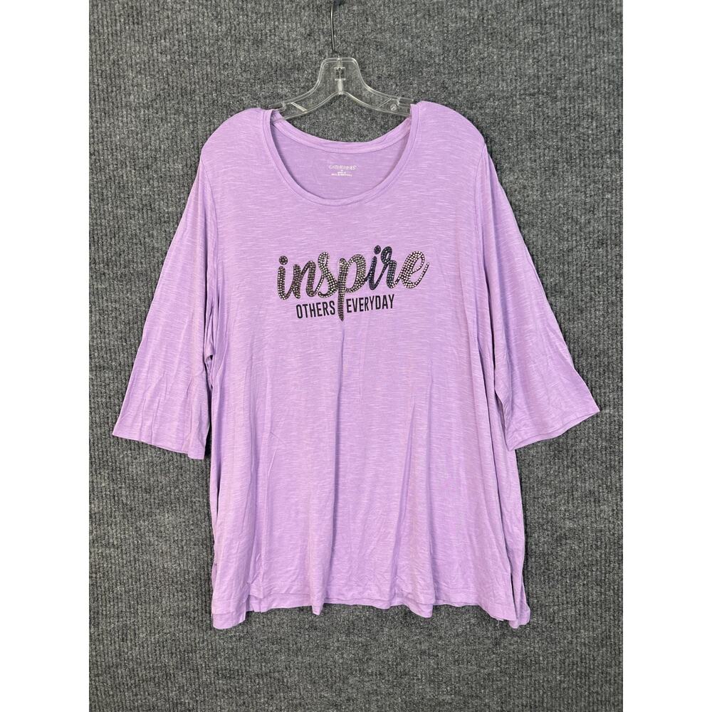 Catherines Tunic Shirt Womens 1X Purple Short Sleeve Inspire Everyday Sequins